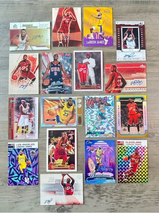 LeBron James Signed Rookie Lot of (17) Kaboom Anime Topps UD Novelty Cards.