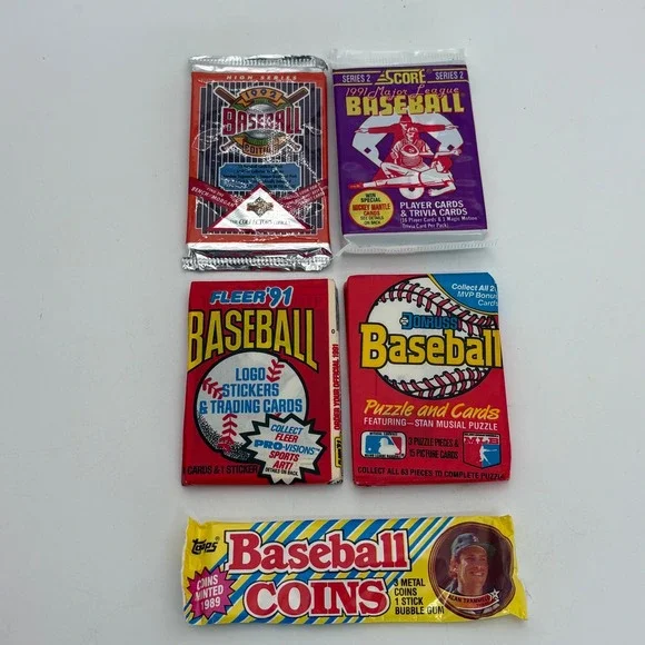 Vintage Baseball Card‎ Pack Lot 1989-1992 Topps Coins Upper Deck Score Fleer MLB