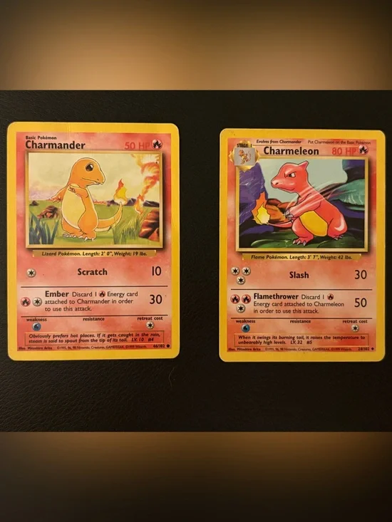 Pokémon Base Set Charmander & Charmeleon 2 Card Lot Vintage 1999