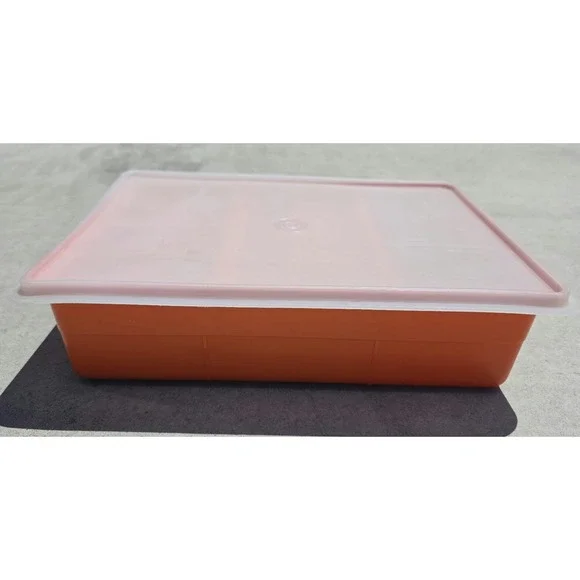 Vintage Tuppercraft Organizer Box Orange w/ Trays & Lid Made in USA