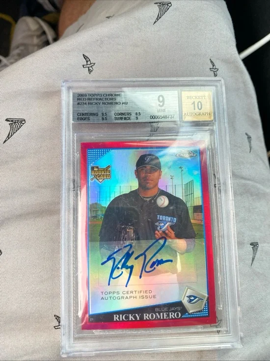 2009 Topps Chrome Ricky Romero Red Refractor RC Auto # 19/25 BGS 9 Mint