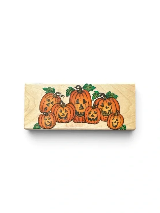 Vintage Halloween Pumpkin Rubber Stamp Paper Art - Orange Jack-O'-Lantern Craft