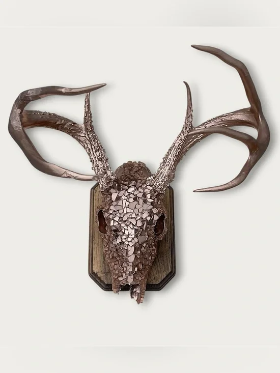 Rose Gold Fireglass Bedazzled Deer Skull Wall Art Home Decor Boho taxidermy