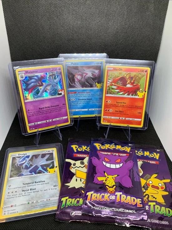 Rare Holo 25th Anniversary Pokemon Cards In Cases + 3 Sealed Pokemon Card Packs