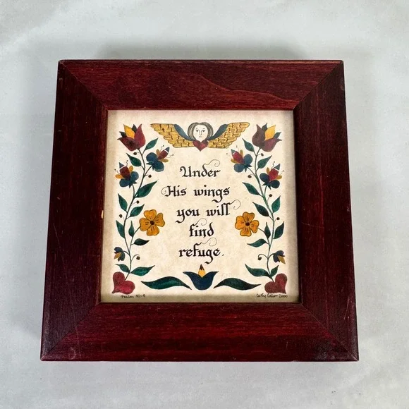 The Country Scribe Pennsylvania-German Fraktur Framed Scripture Psalm‎ 91:4