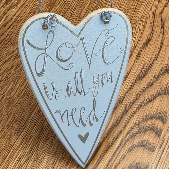 Rustic Wood White Heart Wall Hanging Ornament Love Is All You‎ Need Gold Script