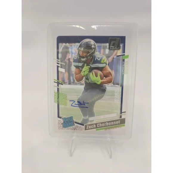 2023 Clearly Donruss Zach Charbonnet Rated Rookie Auto #91 Seahawks RC