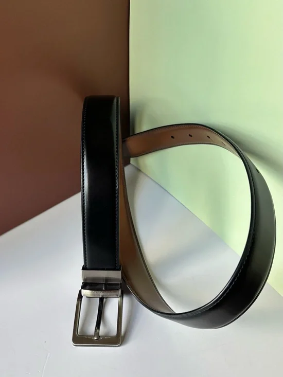 UNBRANDED Genuine Leather Classic Black Reversible Leather Men's Belt, 30-32”