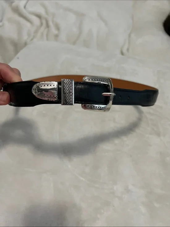 Onyx by Brighton Black Leather Men's Belt with Silver Buckle