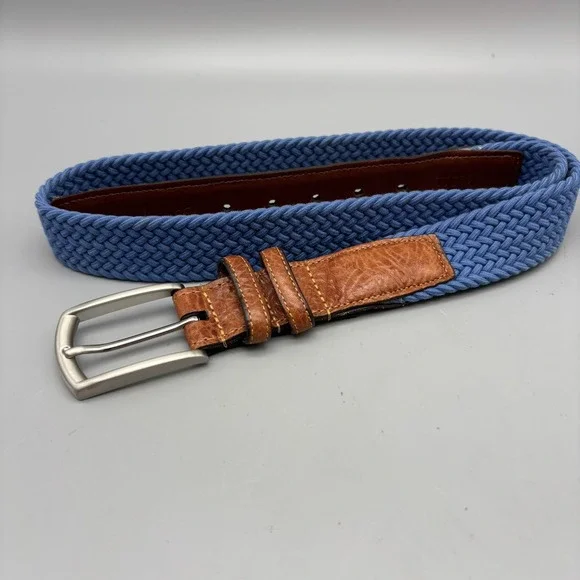 Torino Woven Belt Size 34 Blue Stretch Braid Woven Buckle And Leather USA