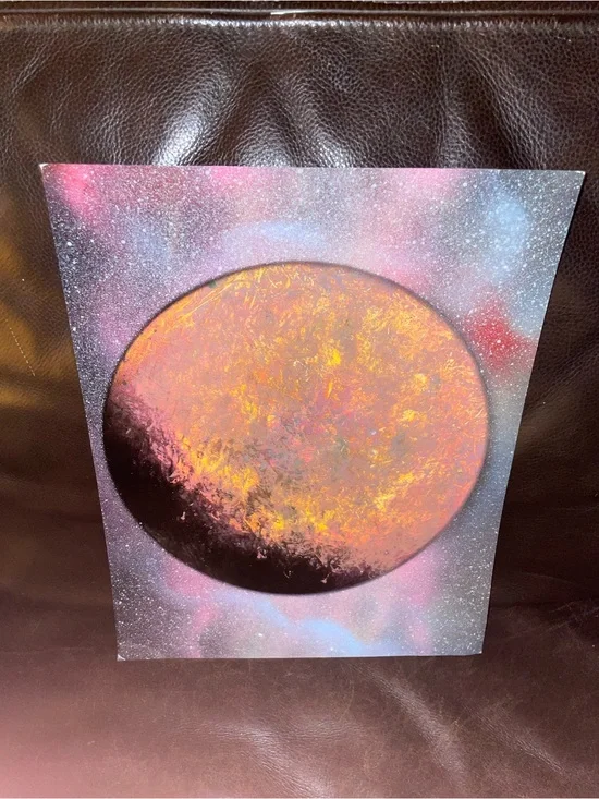 Abstract Planet Spray-Paint Art Print in Pink and Orange
