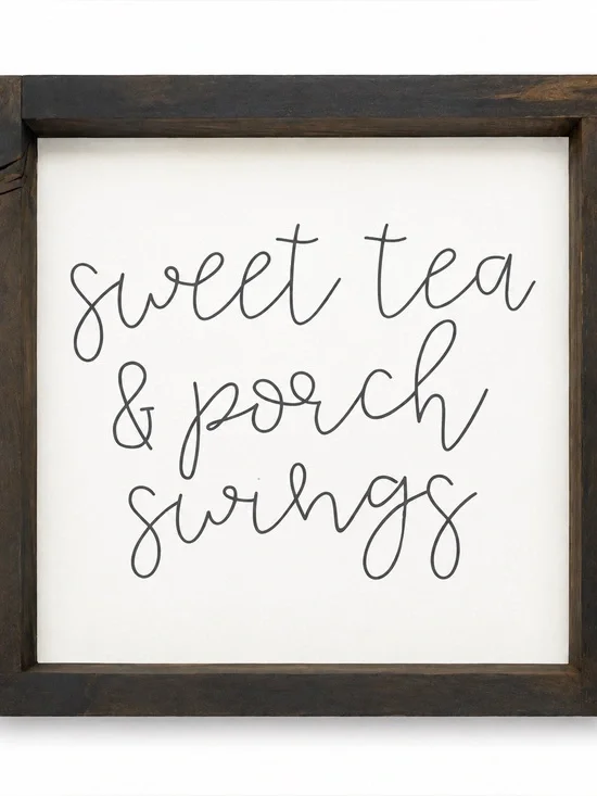 Sweet Tea & Porch Swings Framed Wall Art - Black Script on White