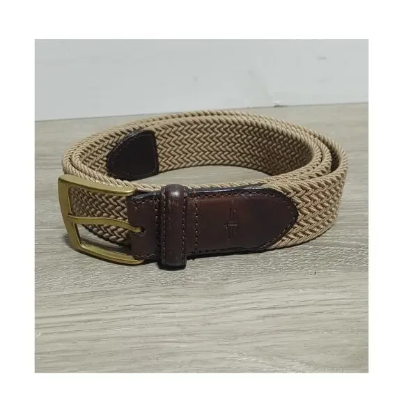 Docker's Men's Stretch Fabric Braided Belt Tan And Brown With Gold Buckle 42/105
