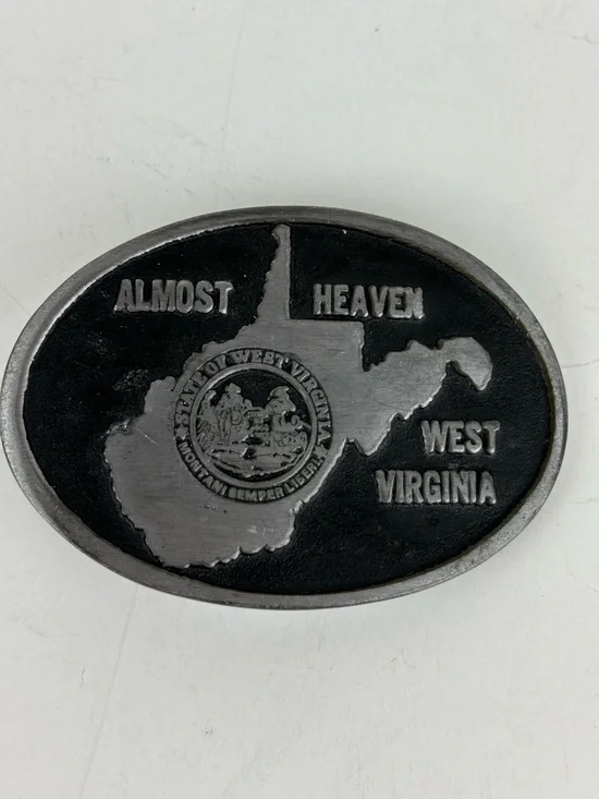 West Virginia 'Almost Heaven' Oval Belt Buckle-Brushed Silver-State/Collectible