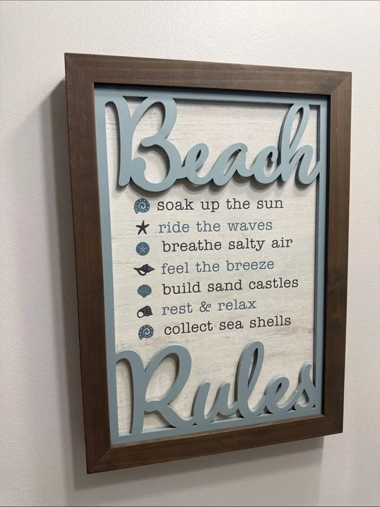 Beach Rules Wall Decor - Light Blue and Brown