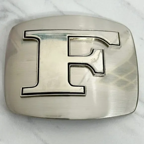 F Letter Initial Monogram Silver Tone Belt Buckle