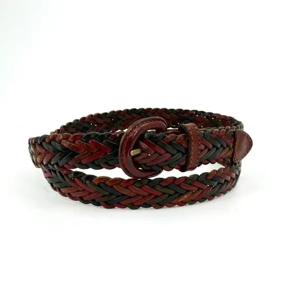 Vintage 90s Braided Red Black Green Genuine Italian Leather Belt