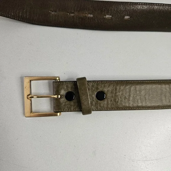 Vtg George J Good Berkeley‎ Mens Cowhide Leather Belt Olive Green Gold Buckle 34