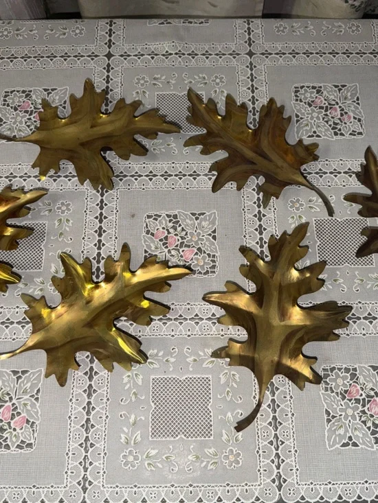 6 Home Interiors Metallic Gold Oak Leaf Wall Accent Set