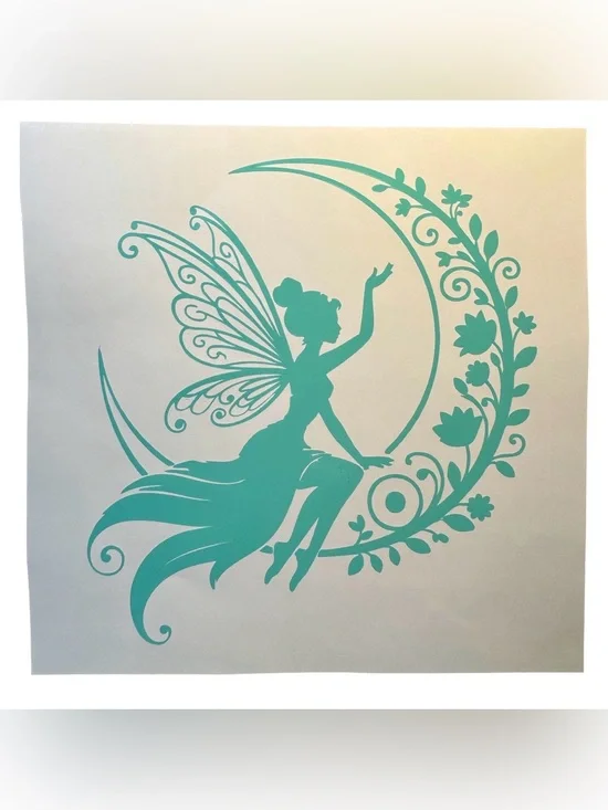 Fairy On Moon Flowers Mint Green Vinyl Car Window Laptop Decal Bumper Sticker