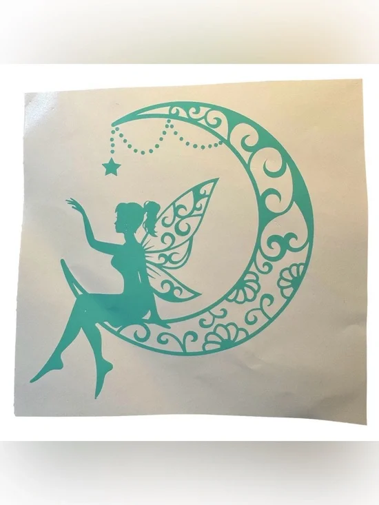 Fairy On Crescent Moon Mint Green Vinyl Car Window Laptop Decal Bumper Sticker