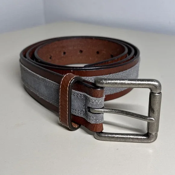 Johnson Murphy Men's Size 40 Brown /Gray Leather Silver Tone Buckle Golf Belt