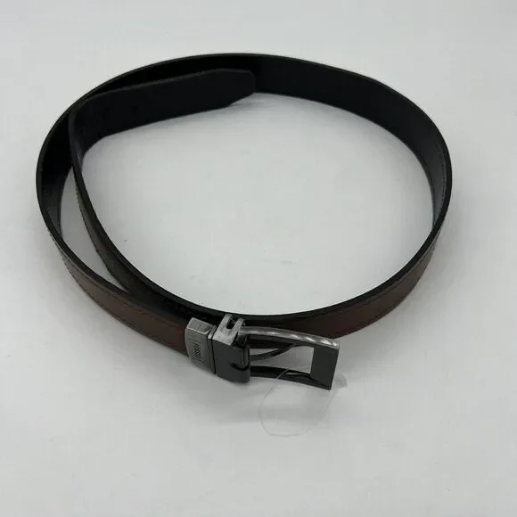 Fossil Men's Reversible Leather Belt Twist Buckle Black Brown size 42