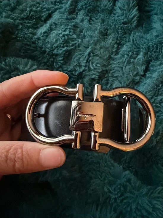 Salvatore Ferragamo BL/BR Leather Belt with Silver Buckle 36” reversible
