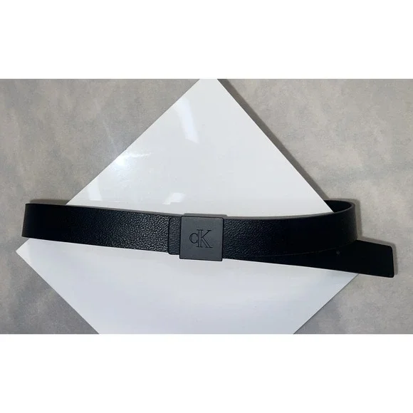 Calvin Klein Men's Black Logo Leather Belt 34-36 Square‎