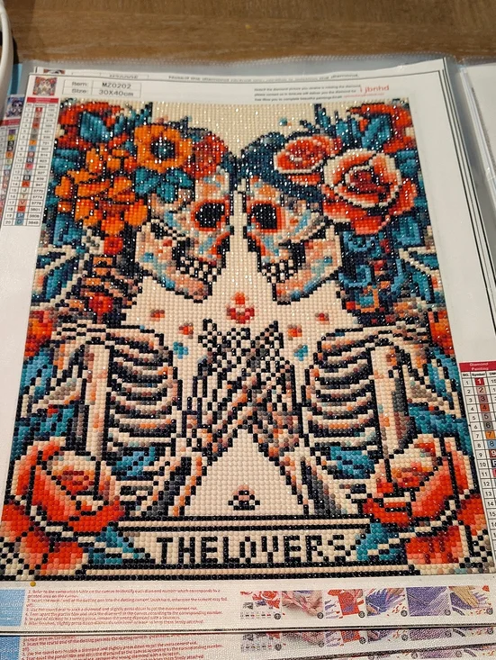 The Lovers Skeleton Wall Art Mosaic Print in Orange & Teal