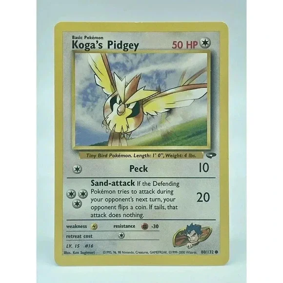 Koga's Pidgey 80/132 Pokemon Gym Challenge Unlimited Non Holo Vintage 2000 LP/NM