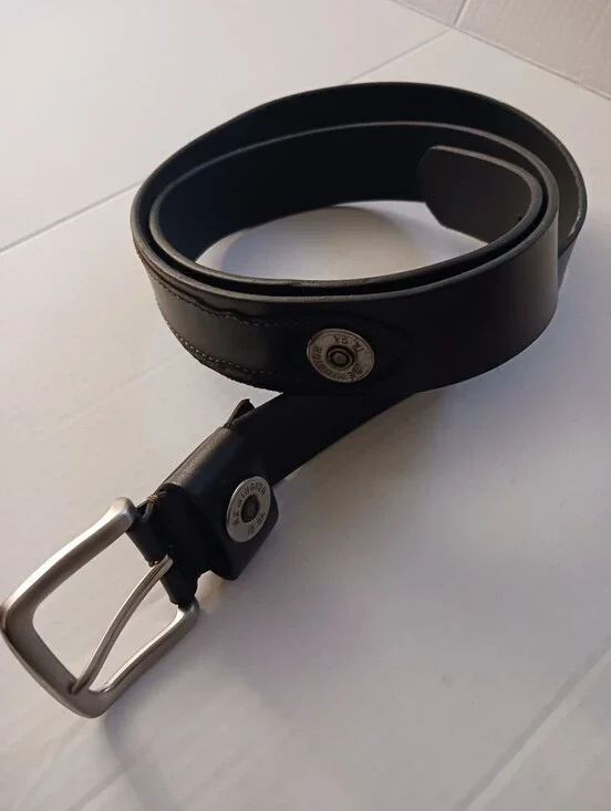 Remington 12 GA Silver Tone Shotgun Shell Black Leather Belt 3X 50-52