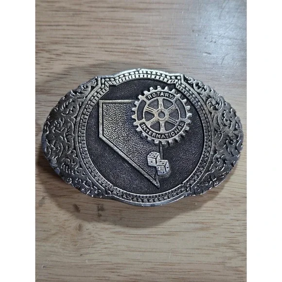 Vintage 1986 Siskiyou Rotary International Nevada Dice Belt Buckle USA Silver