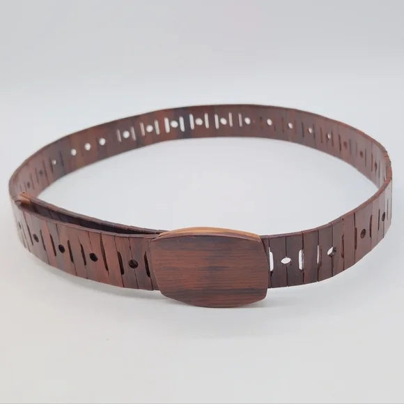 Vintage Elegant Brown Wooden Belt Round Hole 43 In