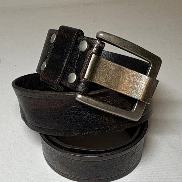 Unbranded Dark Brown Leather wide prong Belt 36-41” ish