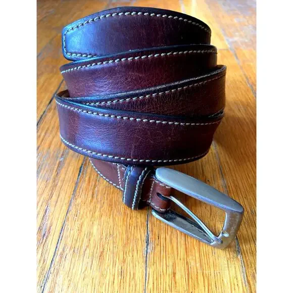 ALLEN EDMONDS Distressed Brown Leather Belt w/Stitch Accent sz 52