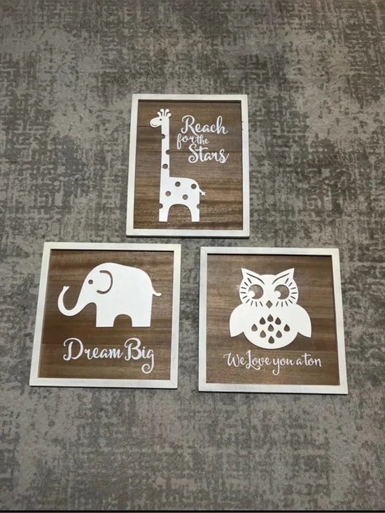 3 animal pictures/decor for kids room/nursery.