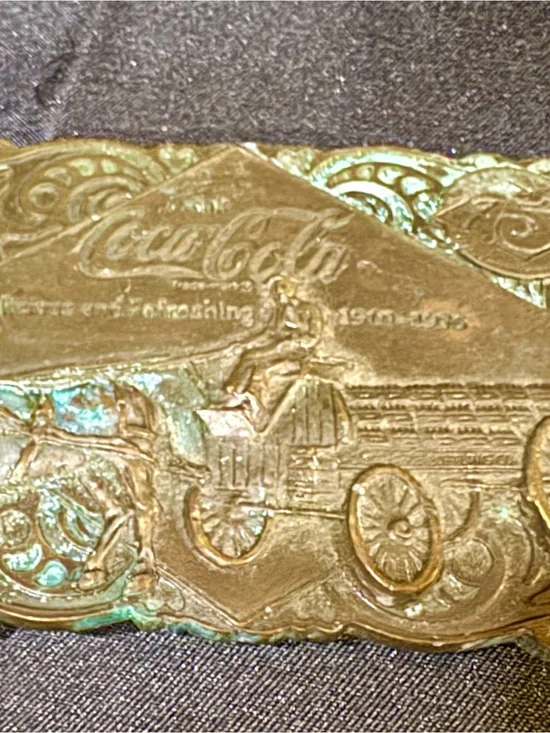 1975 Brass Coca-Cola 75 th anniversary belt buckle & bottle opener