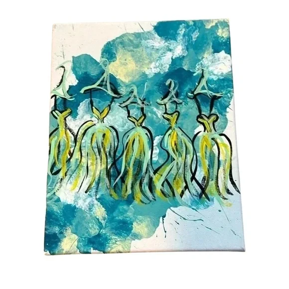 Handmade 8x10 Green & Yellow Wall Art Fashion‎ Dress  Graphic Wall Art