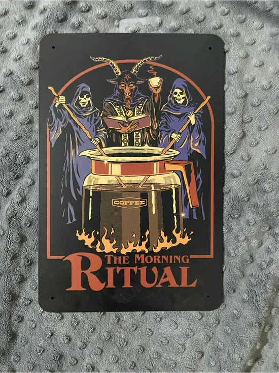 Spencer's Black, Orange & Purple 'The Morning Ritual' Metal Wall Sign