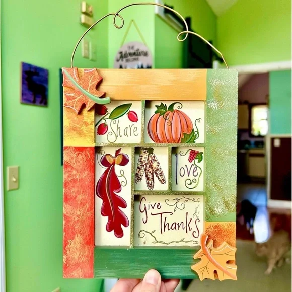 Charming Fall Rustic Sectional Wall Decor with Leaves, Pumpkin and 