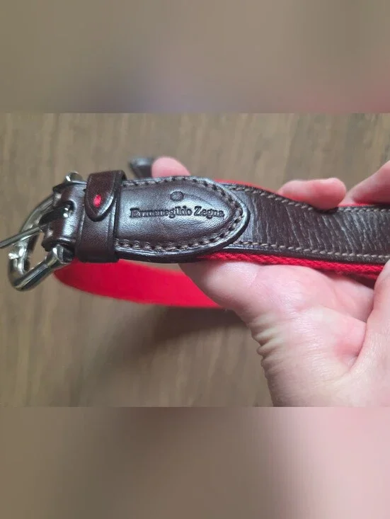 Ermenegildo Zegna Brown Leather Red Fabric Belt D.d.M.