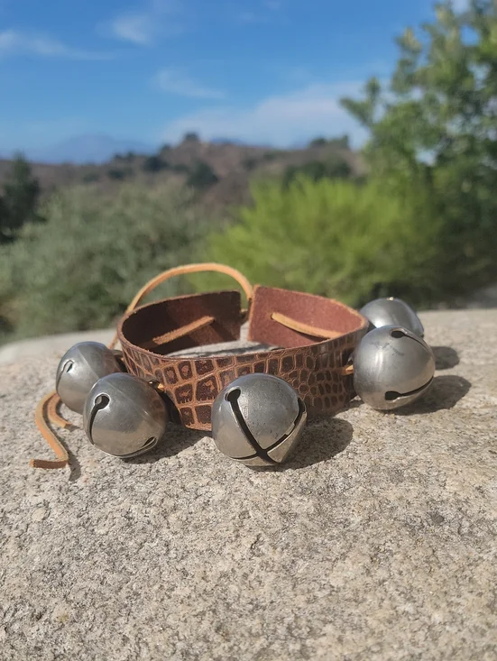 5-Bell Leather Strap • Metal Bells • Light Patina
