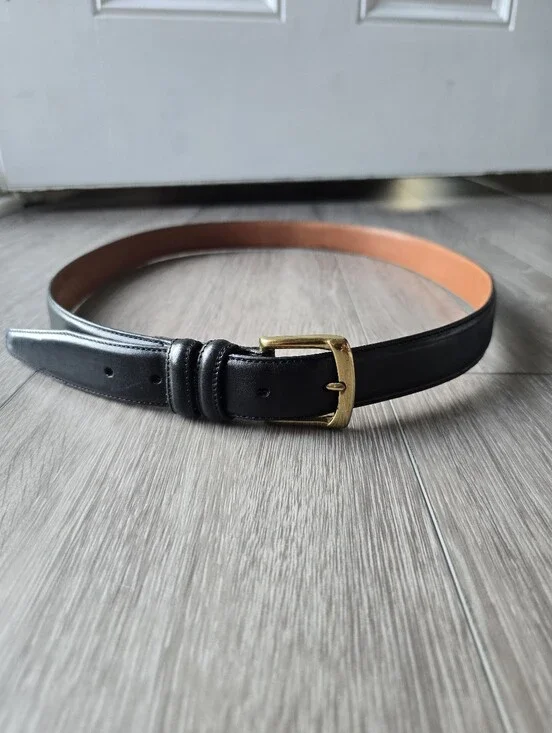 Haggar Black Label Mens Black Full Grain Leather Dress Belt Gold Buckle Sz 40