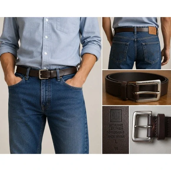Gap Mens Dark Brown Genuine Leather Belt Solid Brass Buckle USA Made Size L