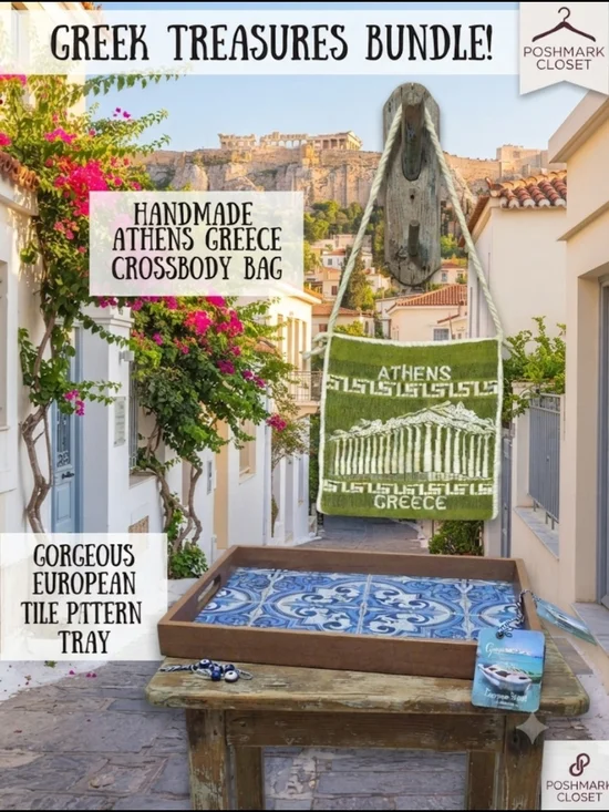 Handmade Athens Greece Wall Hanging - Olive Green Travel Tapestry