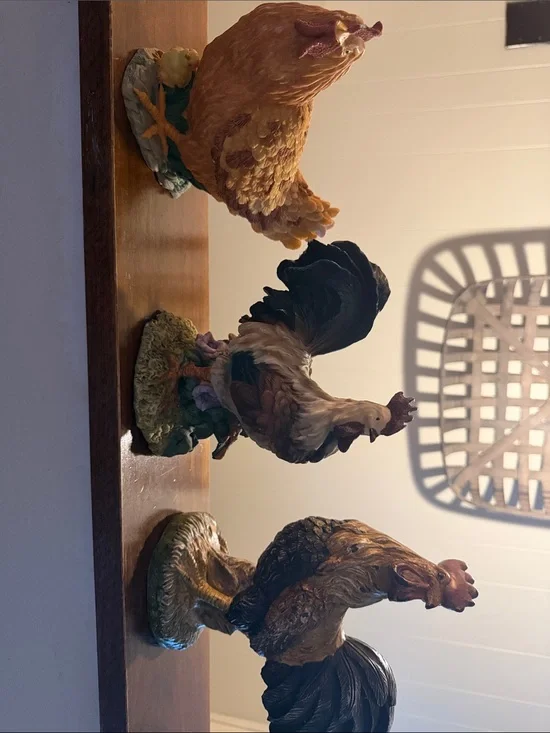 Decorative Rooster and Hen Figurine Set - Brown, Black, Cream