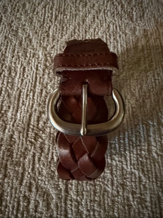 American Eagle Outfitters Braided Brown Leather Belt with Silver Buckle