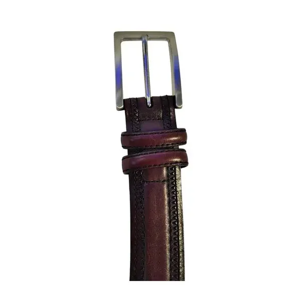 Johnston & Murphy SZ 44 Brown Aniline Kipskin Leather Belt Brushed Nickle Buckle