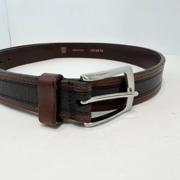 Allen Edmonds Belt Men 40 Brown Black Leather Pebble Grain Buckle Made USA